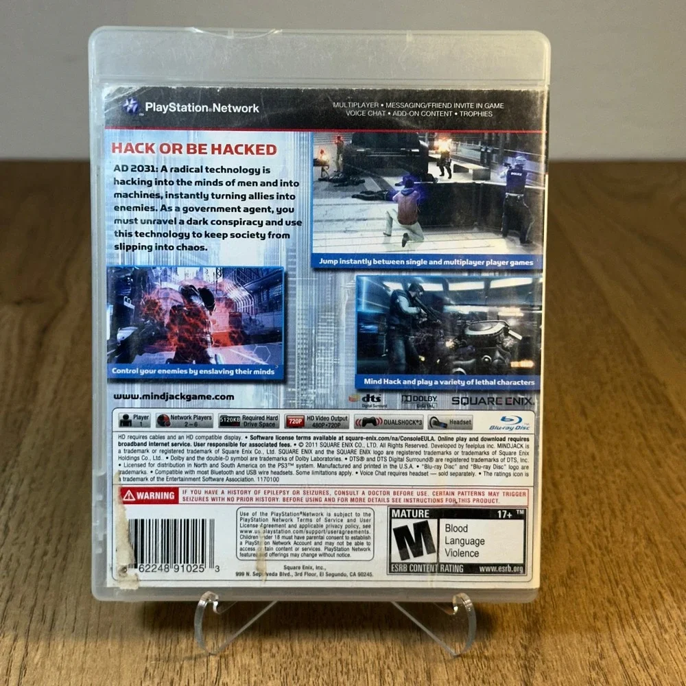 Square Enix MindJack Video Game PS3 NTSC Fair Condition Tested Working
